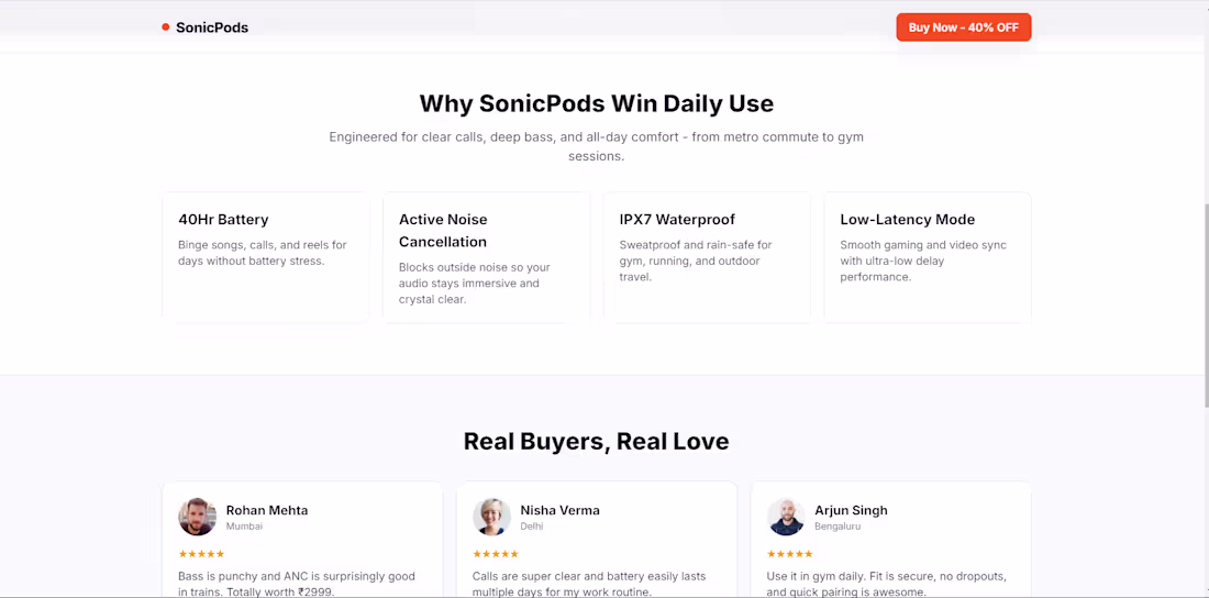Cover image for Shopify Landing Page: SonicPods -