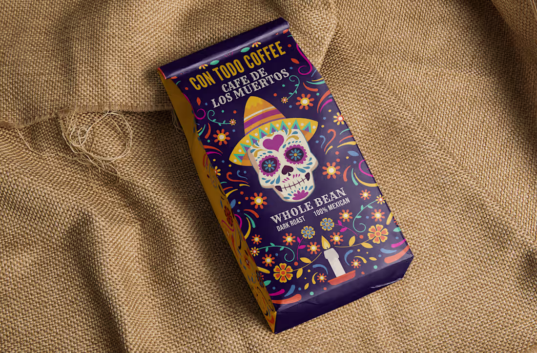 Cover image for "Cafe de los Muertos" Mexican Coffee Packaging Design