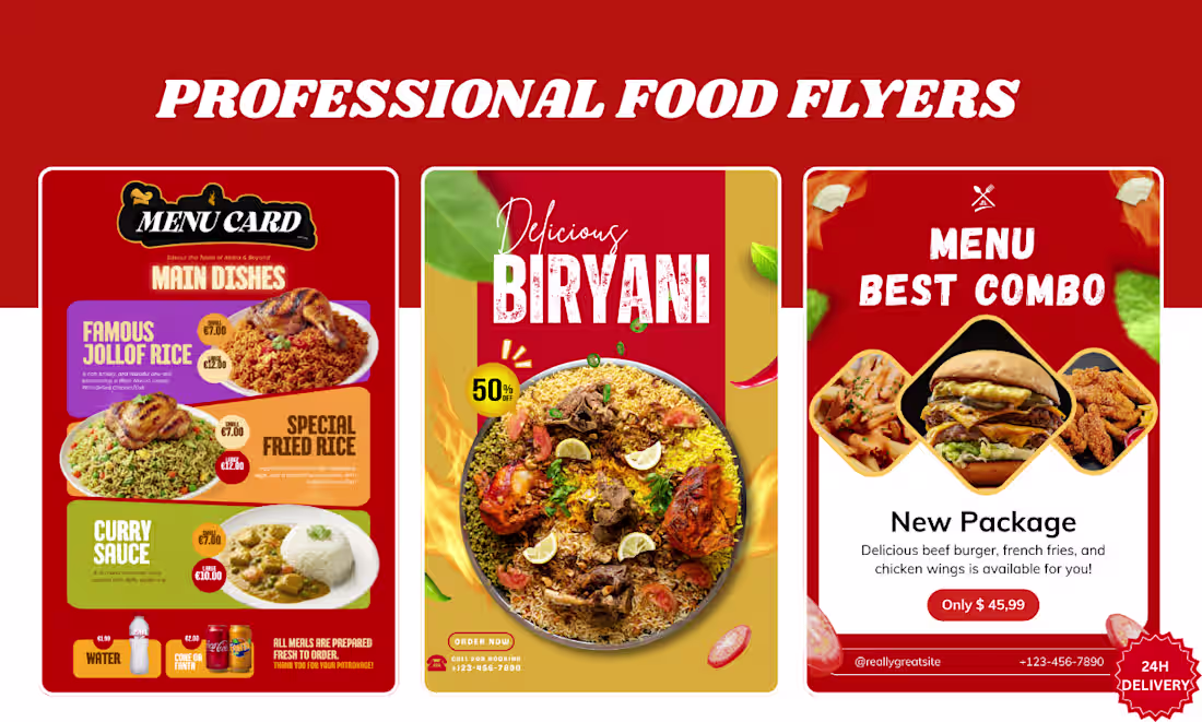 Cover image for Professional food flyers, posters and menu card designs