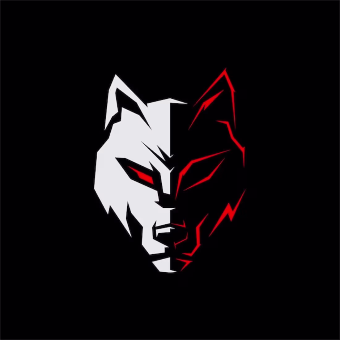 Cover image for Simple wolf logo gaming eyes sharp white and red vector