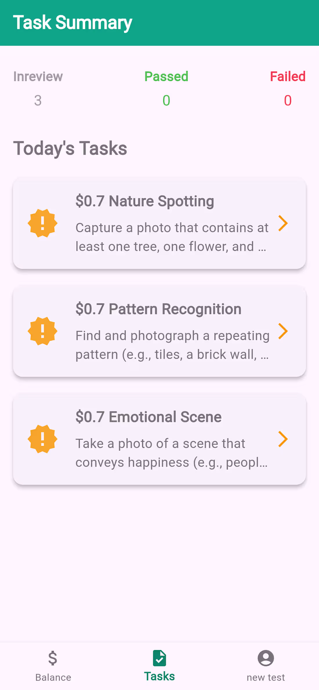 Cover image for Complete tasks by submitting images. Prizes, failed, pending, a…