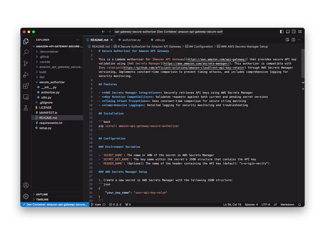 Cover image for Secure Authorizer for Amazon API Gateway (AWS, Python)
