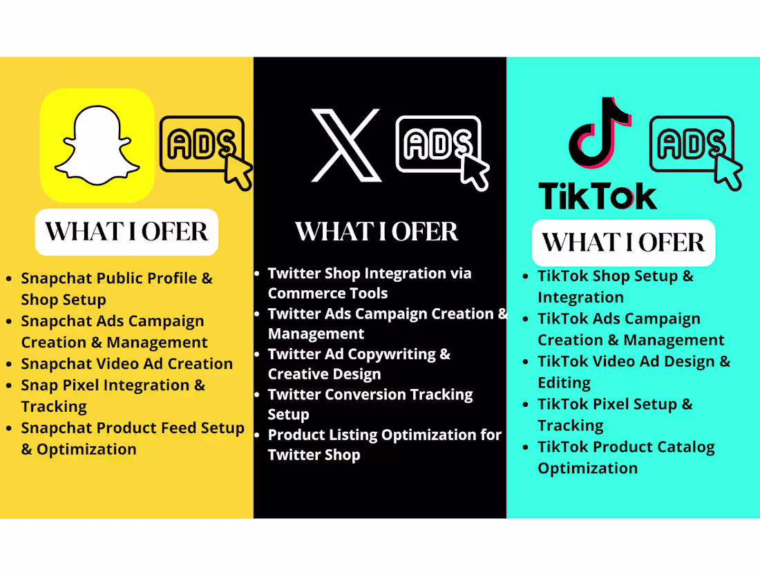 Cover image for I will setup snapchat tiktok twitter shop ads snapchat bot x bot