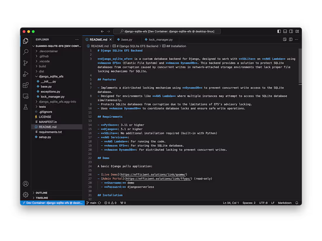 Cover image for Django SQLite EFS Backend (AWS, Python, Django)