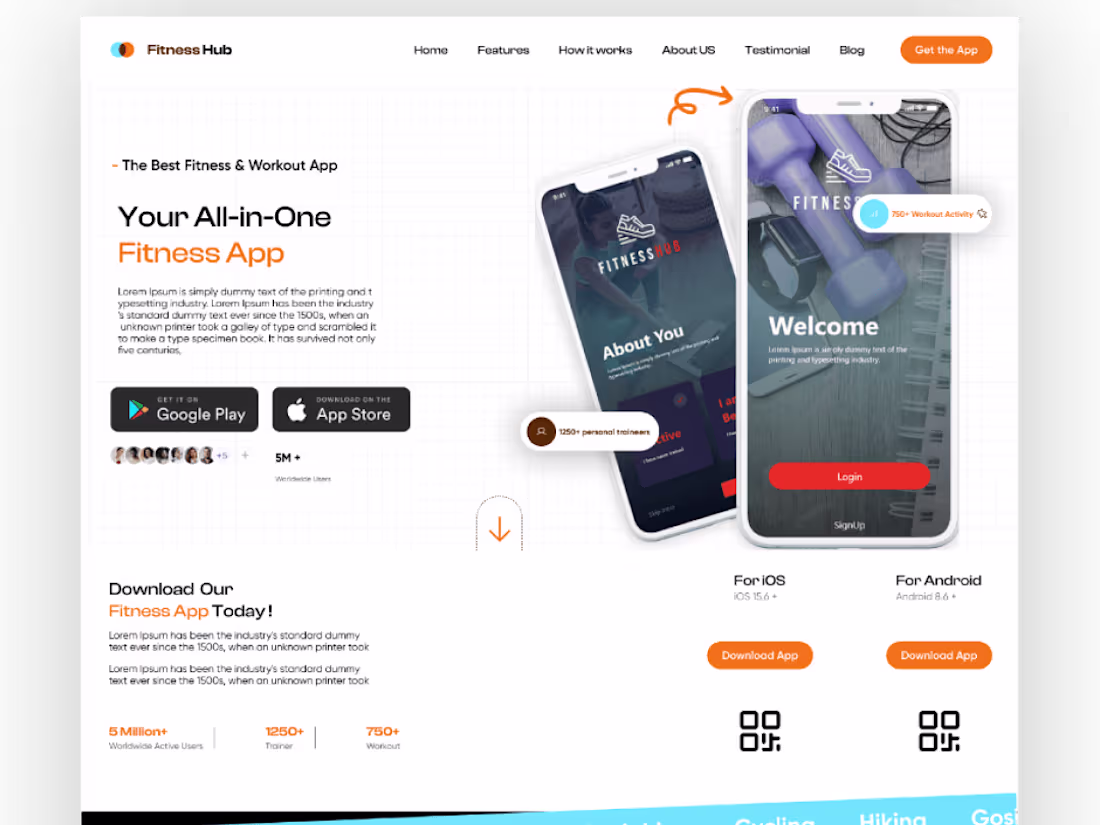 Cover image for Landing Page UI Design for Fitness Application