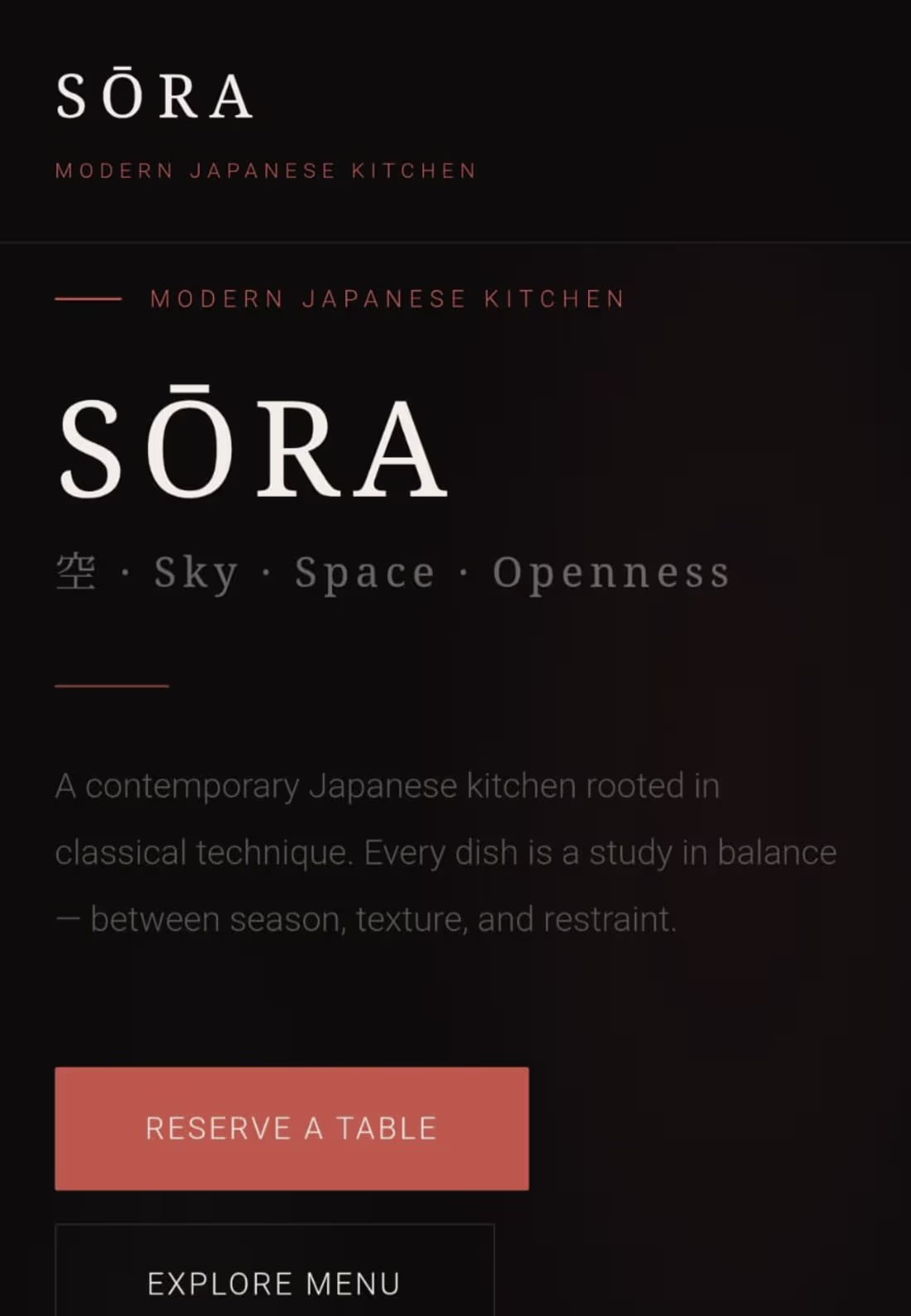Cover image for Modern Japanese restaurant website featuring