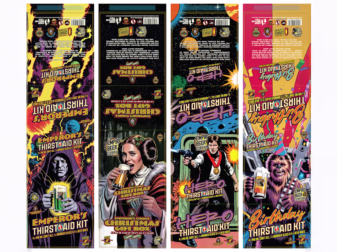 Cover image for Set of four wraparound sleeves for a craft ale gift set for ...