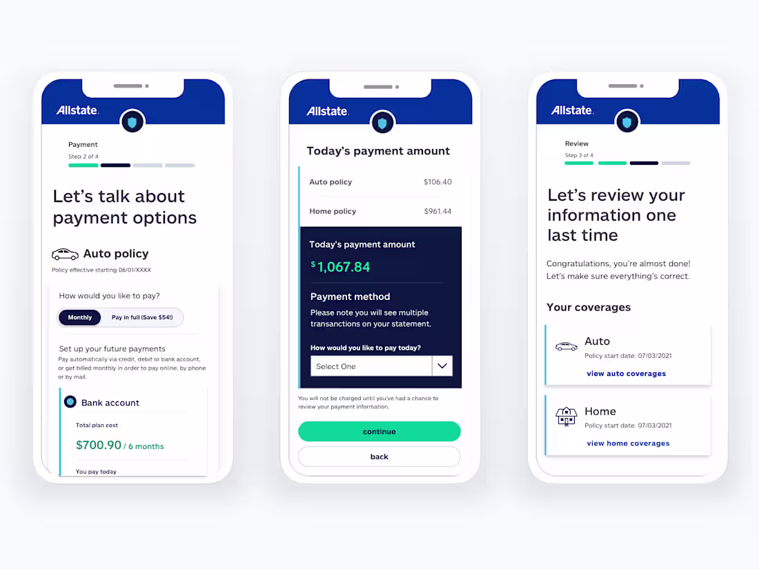 Cover image for UX/Visual Designer for Allstate Insurance - Payment Page Design
