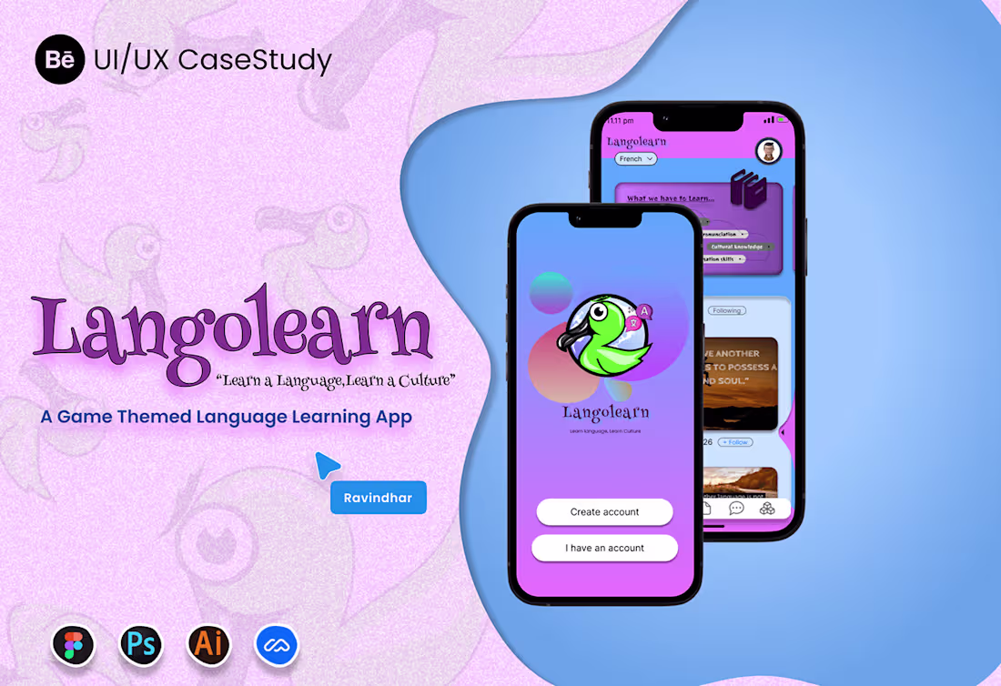 Cover image for LANGOLEARN-A new language learning app on Behance