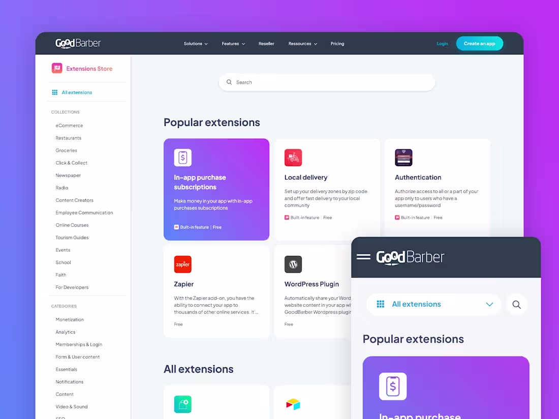 Cover image for GoodBarber's Extensions Store Design