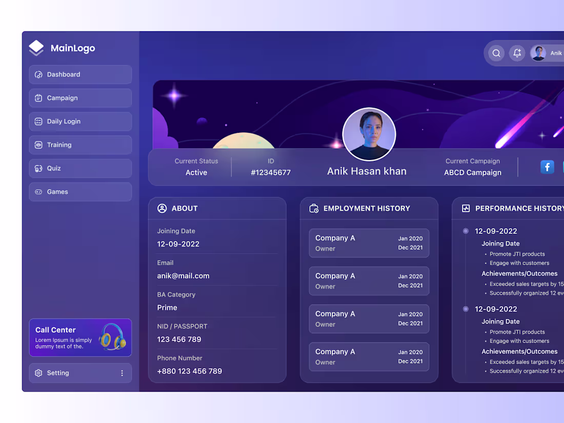 Cover image for Tablet Profile Page Design