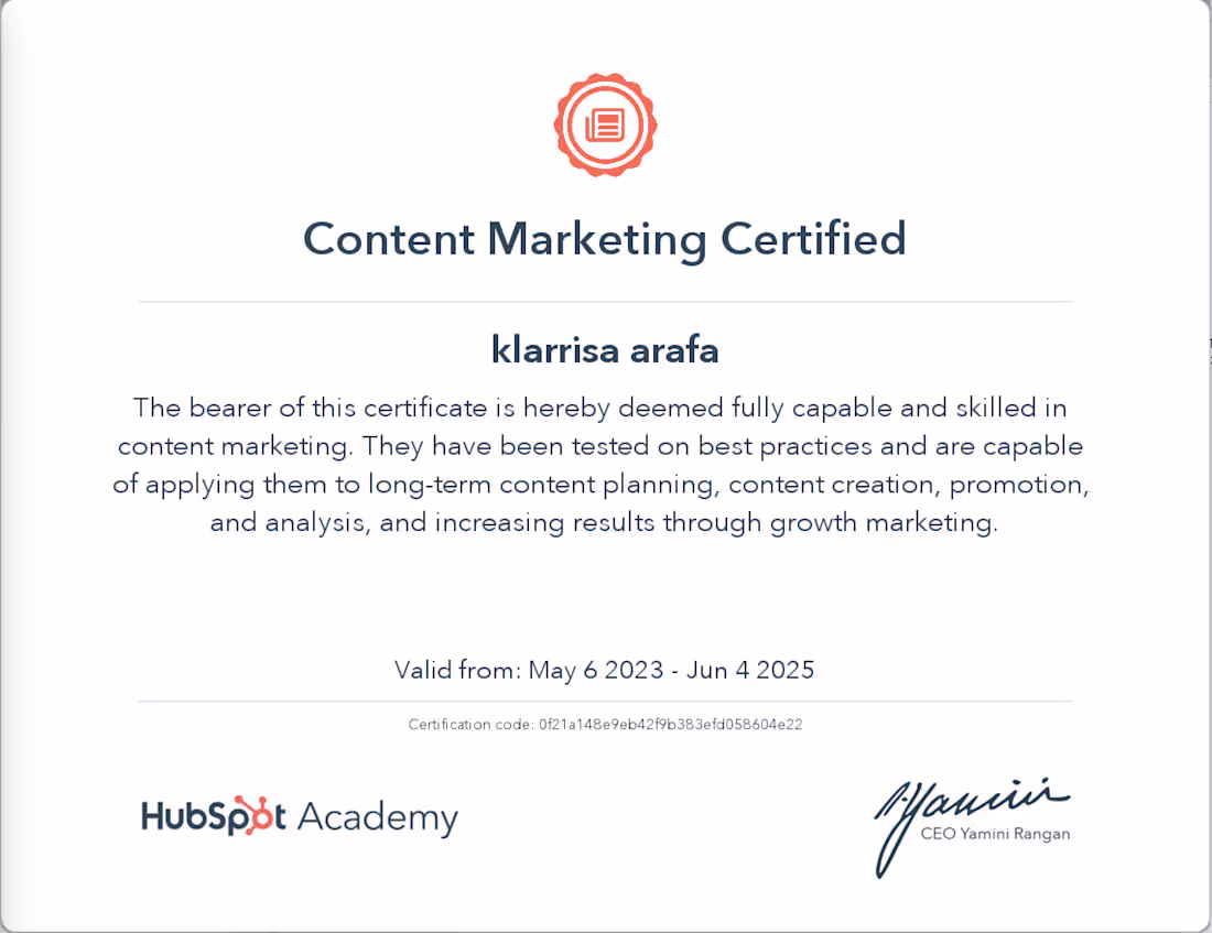 Cover image for Content Marketing Certification from HubSpot