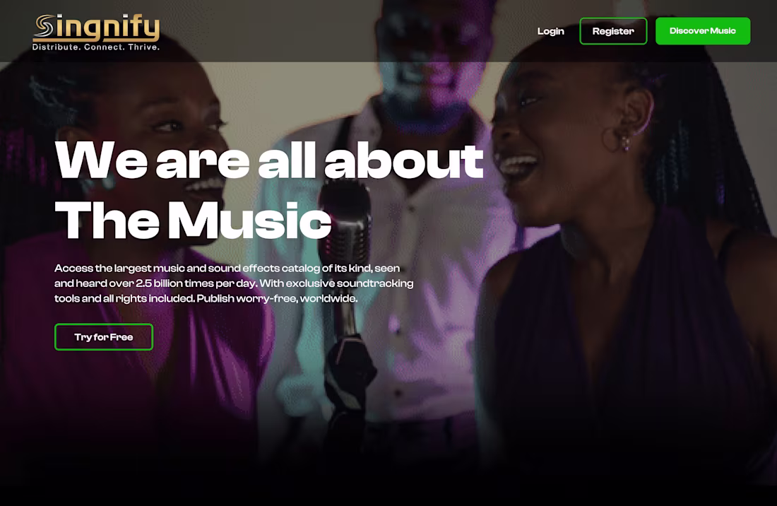 Cover image for Singnify Music Distribution Website