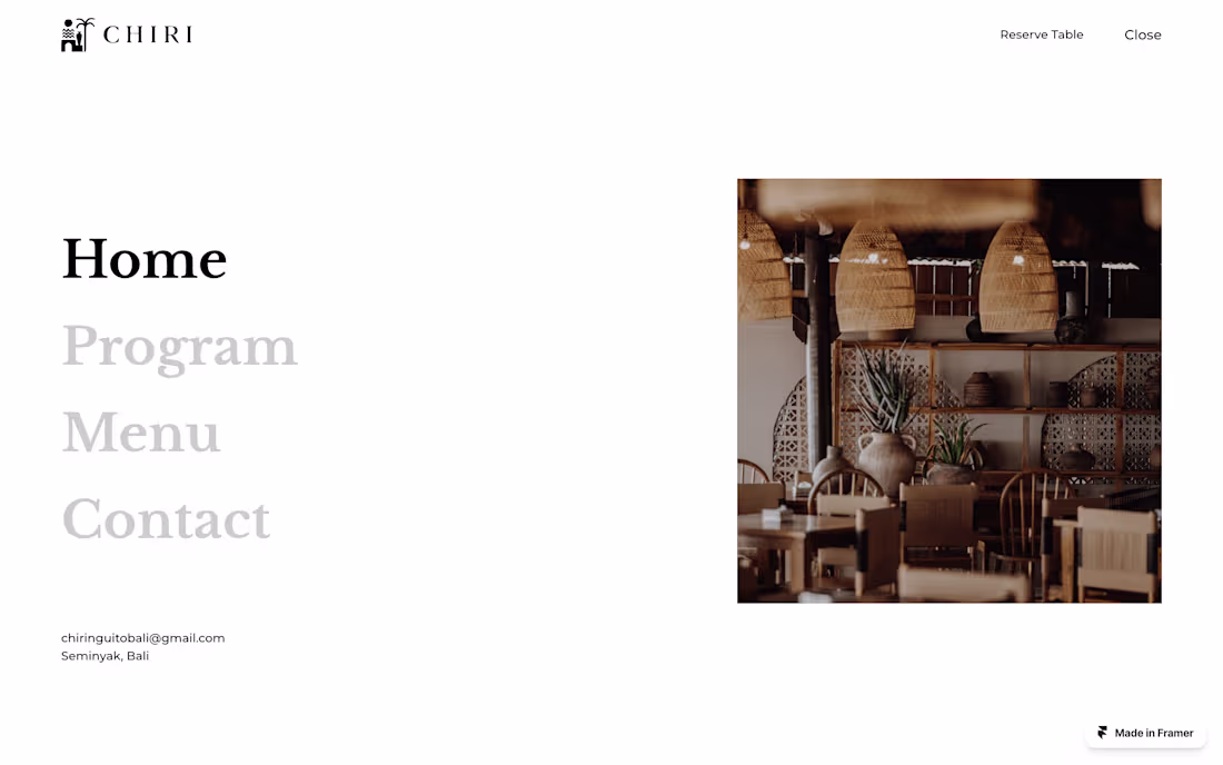 Cover image for Chiri Restaurant – Framer Website Development