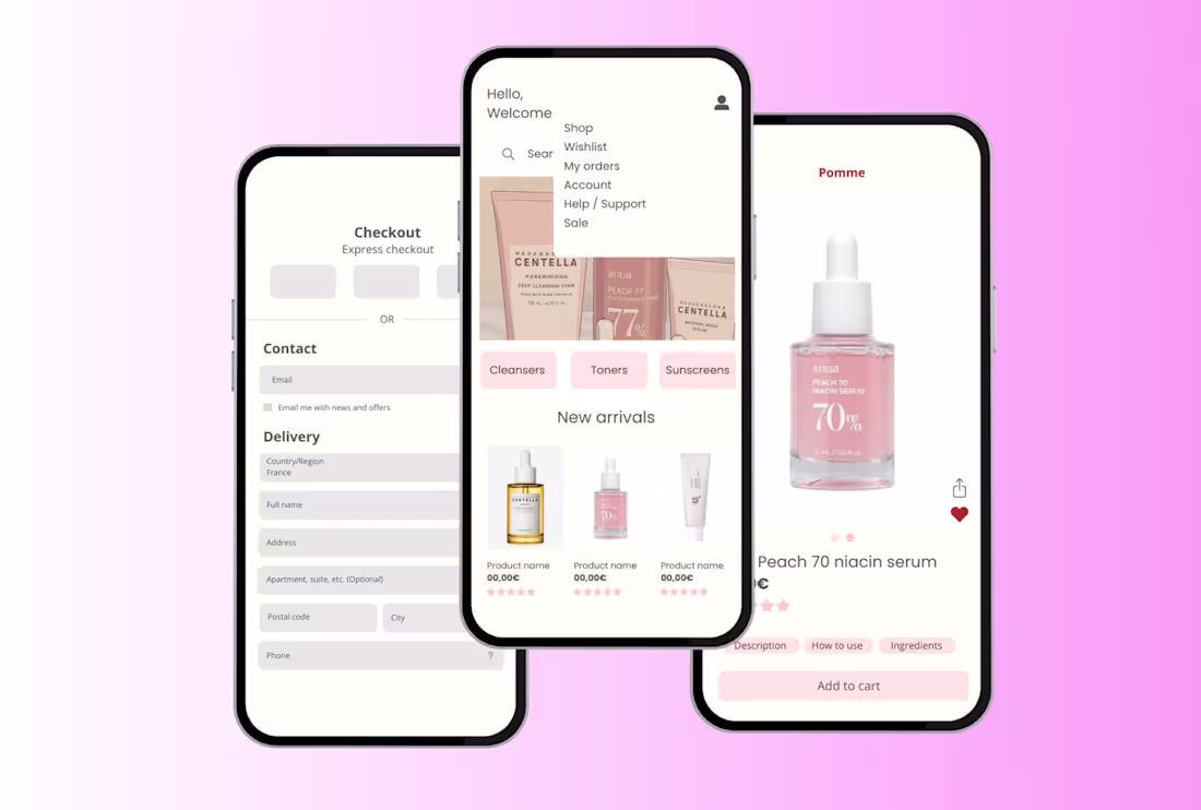 Cover image for Currently designing wireframes for a skincare online store, ...