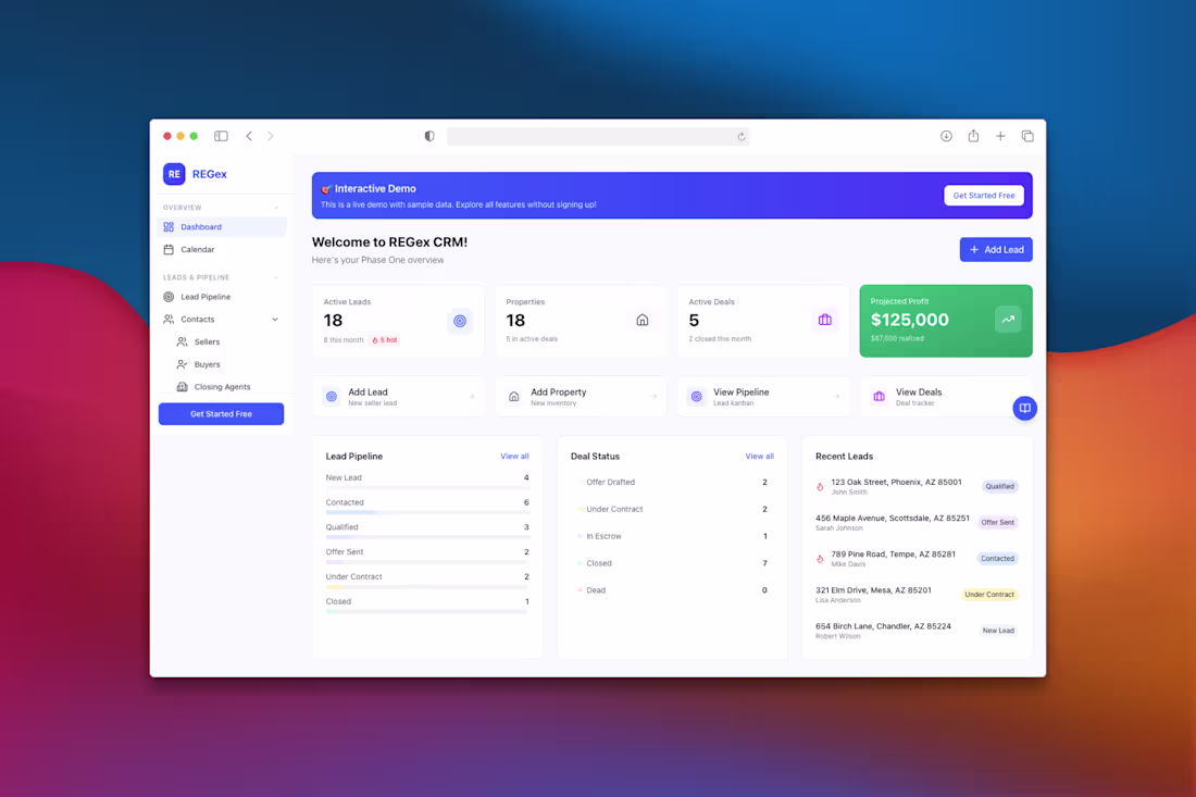Cover image for Full-Stack Real Estate Wholesaling CRM with Stripe & Auth