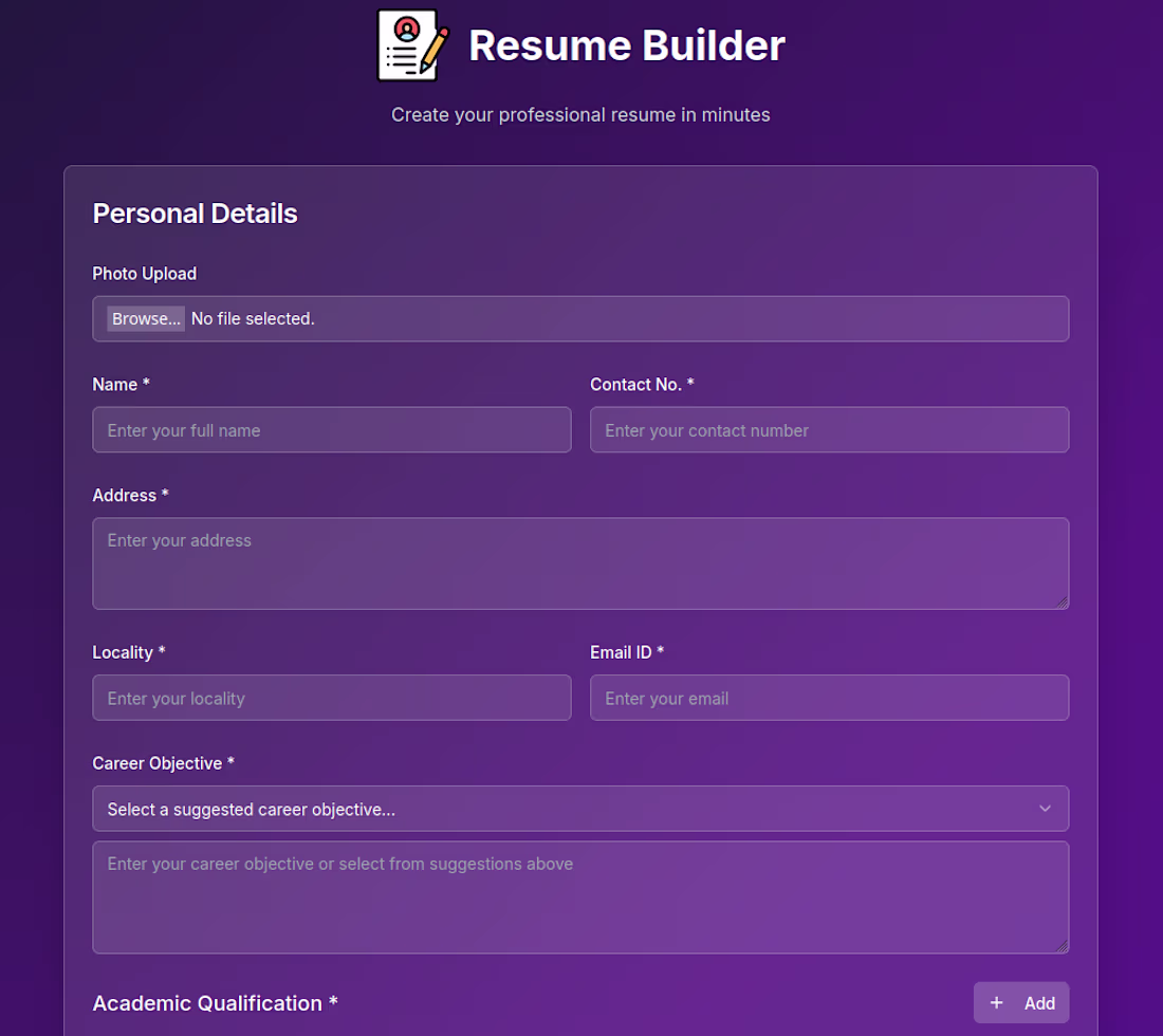 Cover image for Resume Builder App Development