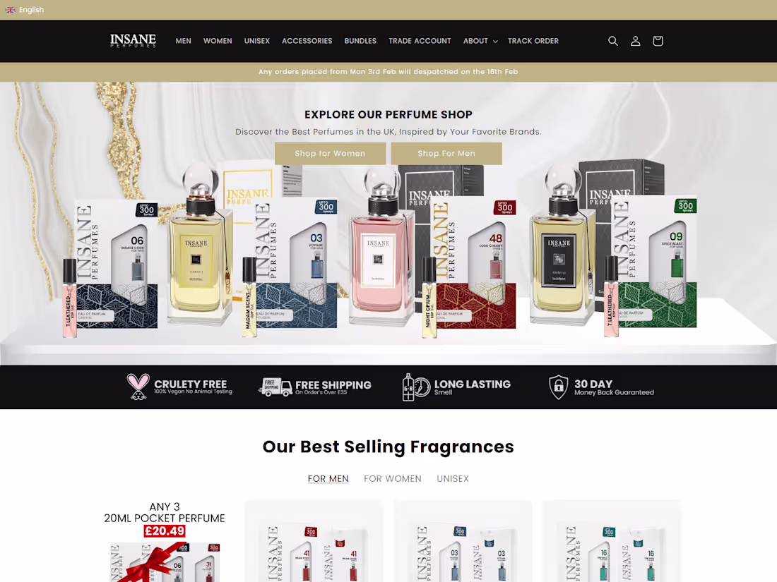 Cover image for Insane Perfumes Development from Logo to packaging to website