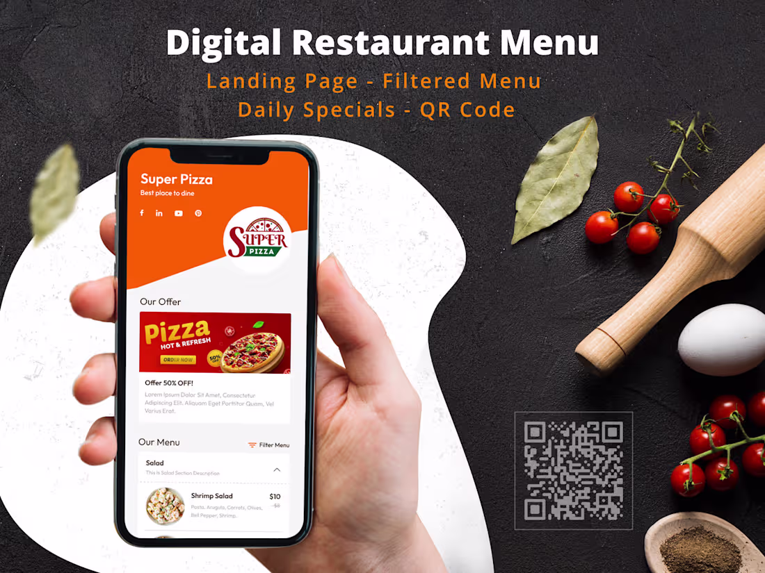 Cover image for Digital Restaurant Menu with QR Code - Simple and Interactive