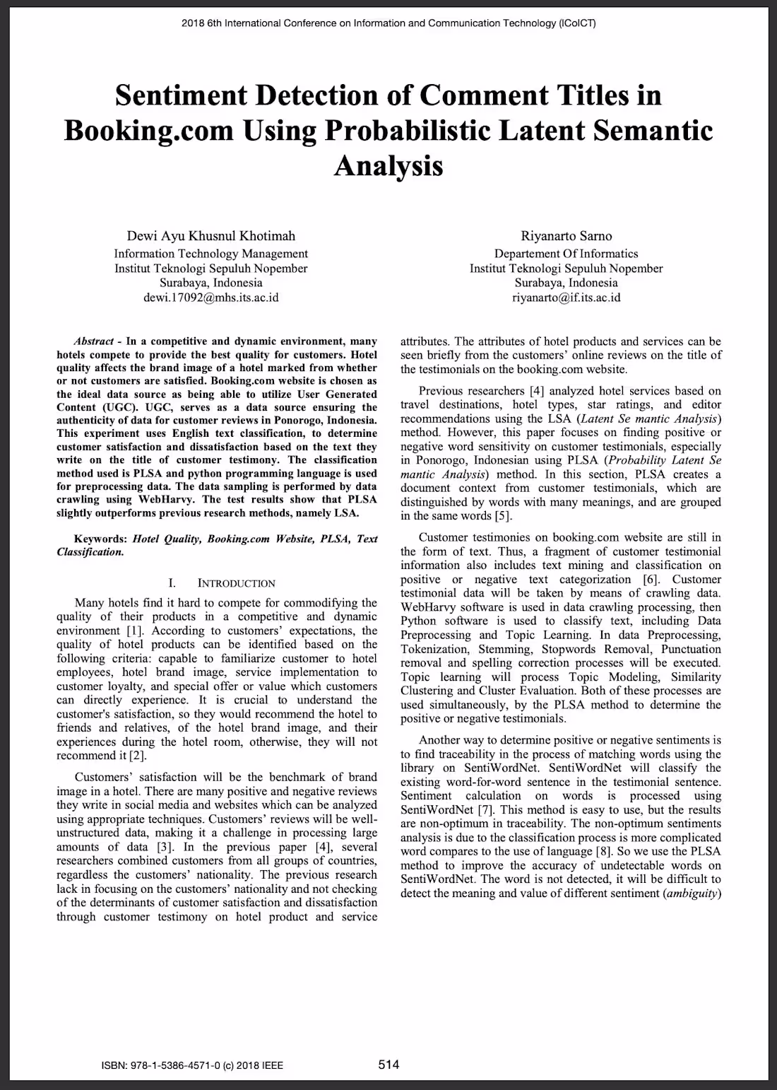 Cover image for IEEE Publication on Sentiment Analysis (2018)