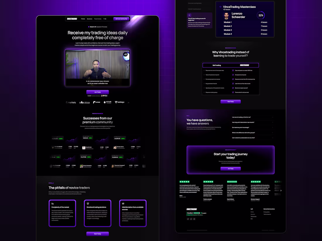 Cover image for VinceTrading Website: Framer Development
