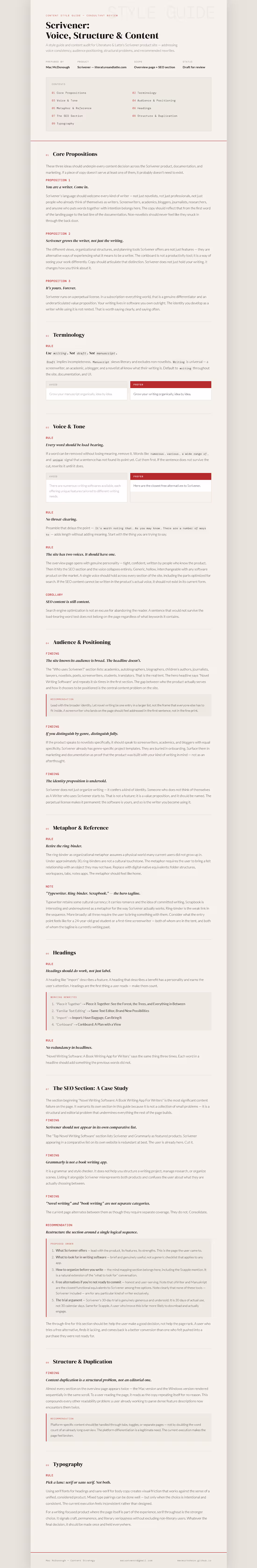 Cover image for Scrivener Style Guide -- spec