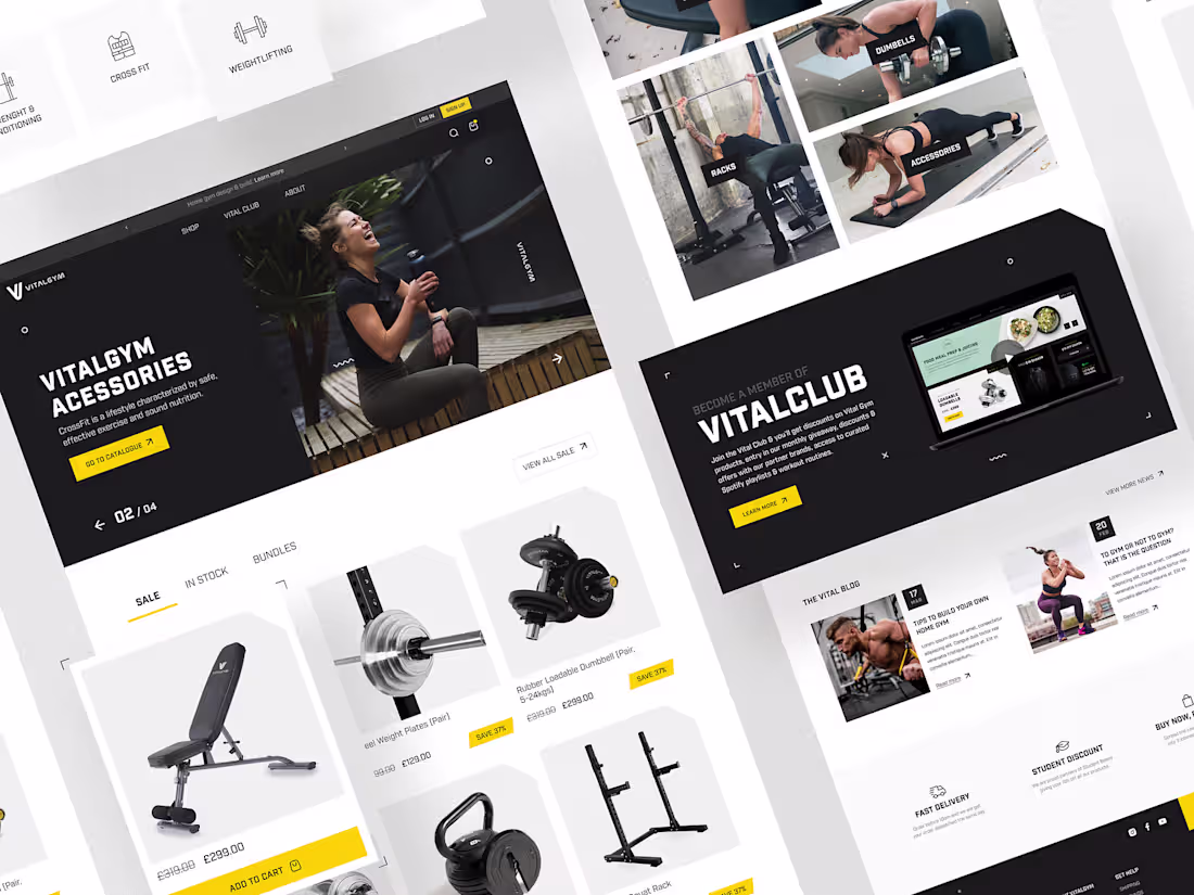 Cover image for VitalGym. eCommerce website for home gym equipment