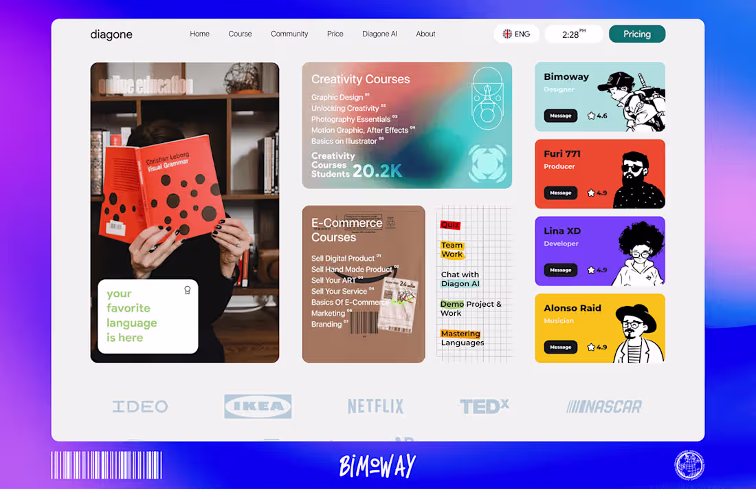 Cover image for Landing page of courses website diagone :: Behance