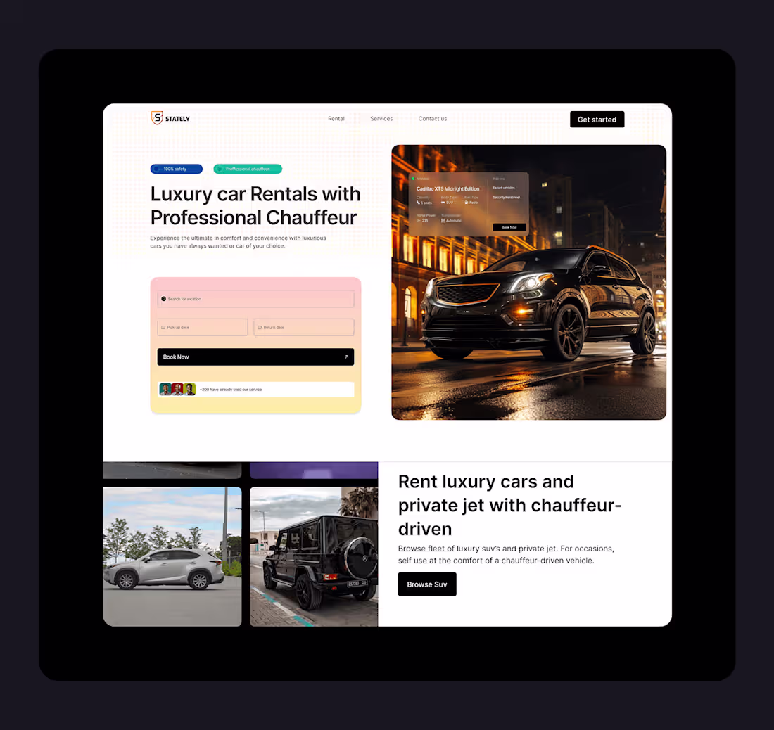 Cover image for Luxury cars and private jets rental service