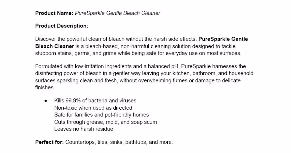 Cover image for Pure Sparkle Gentle Bleach Cleaner Development