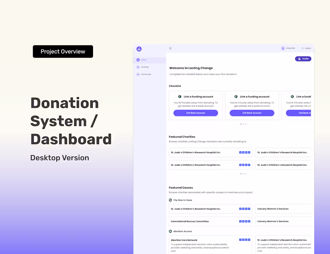 Cover image for UX/UI Design for a Donation System Dashboard - Desktop