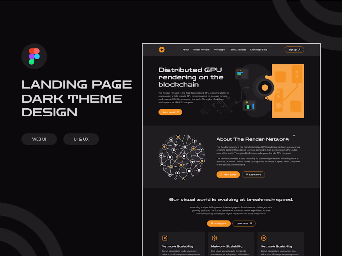 Cover image for Landing Page Dark Theme UI Design on Figma