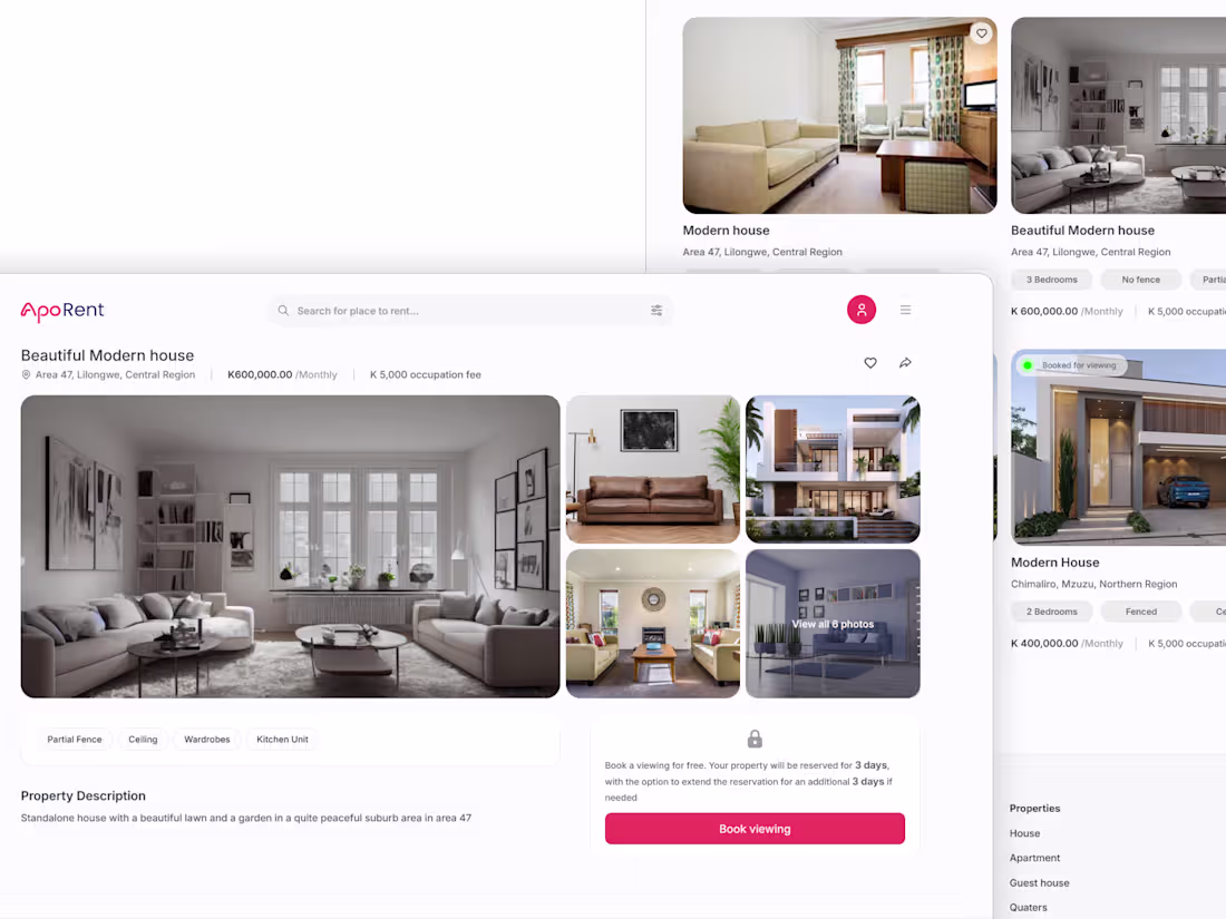Cover image for ApoRent A modern property rental platform that connects prop...