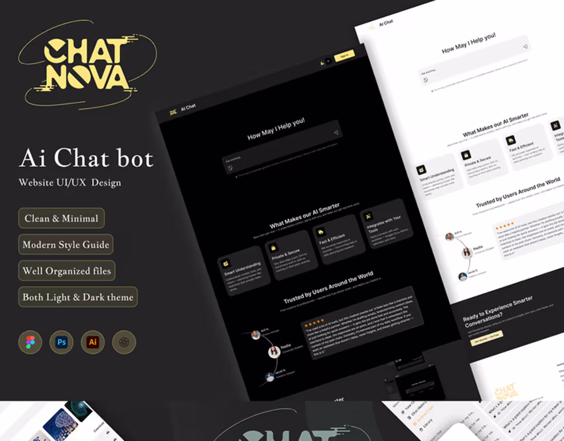 Cover image for ChatNova – AI Chatbot Web App UI/UX Design