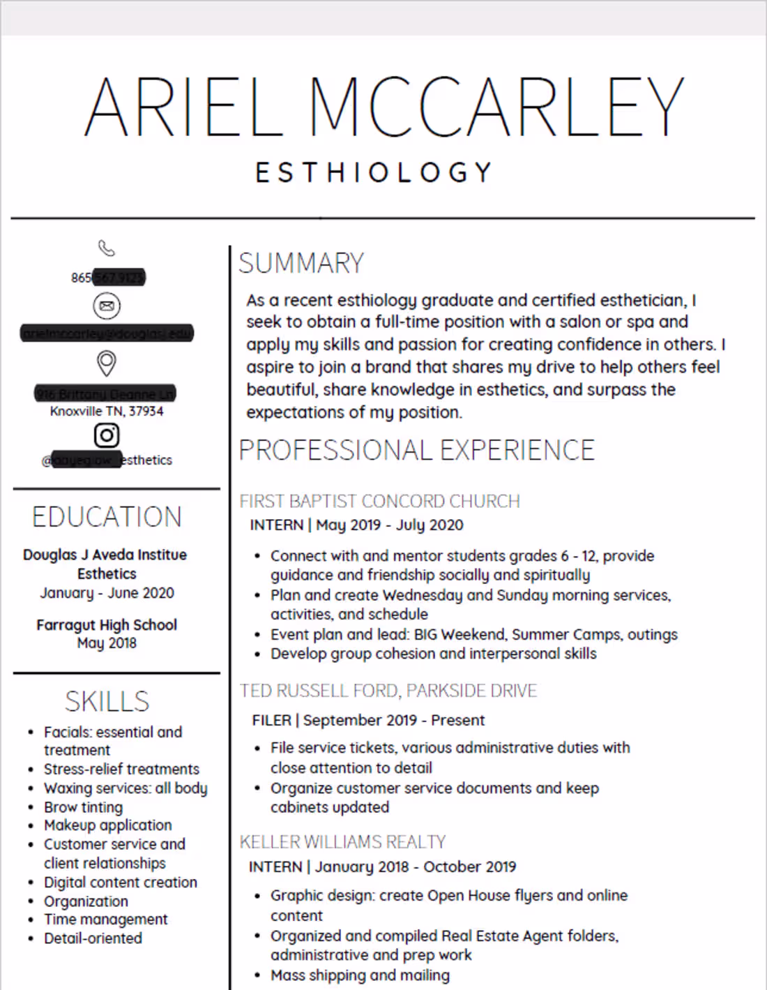 Cover image for Esthetician Resume