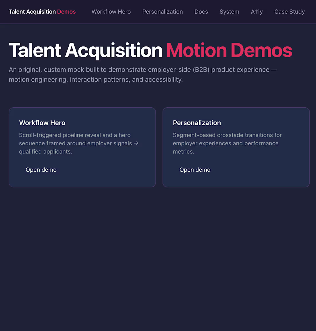Cover image for Talent Acquisition Demos
Interactive talent acquisition