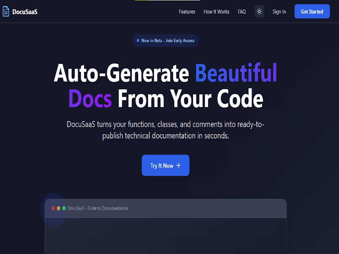 Cover image for DocuSaaS - Auto-Generate Beautiful Documentation from Code