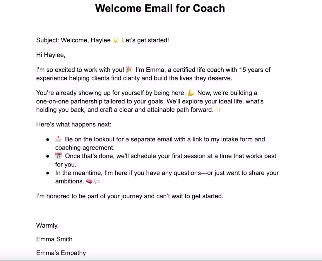 Cover image for Sample Welcome Email for a Coach