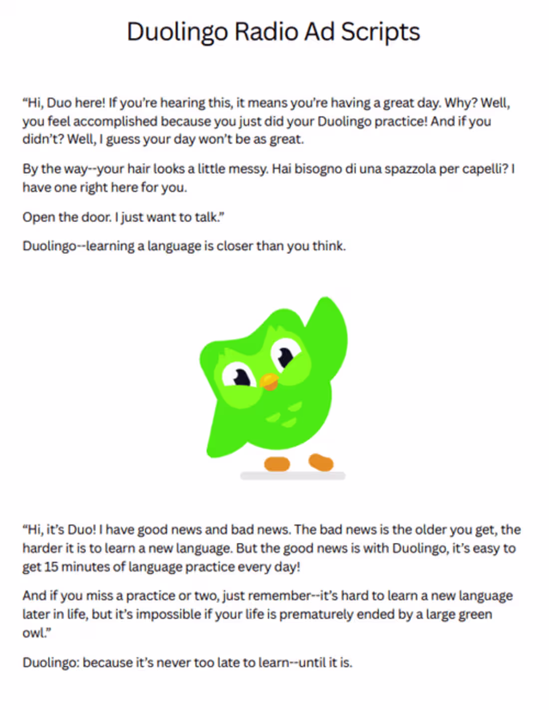 Cover image for Spec Work: Duolingo Radio Ad