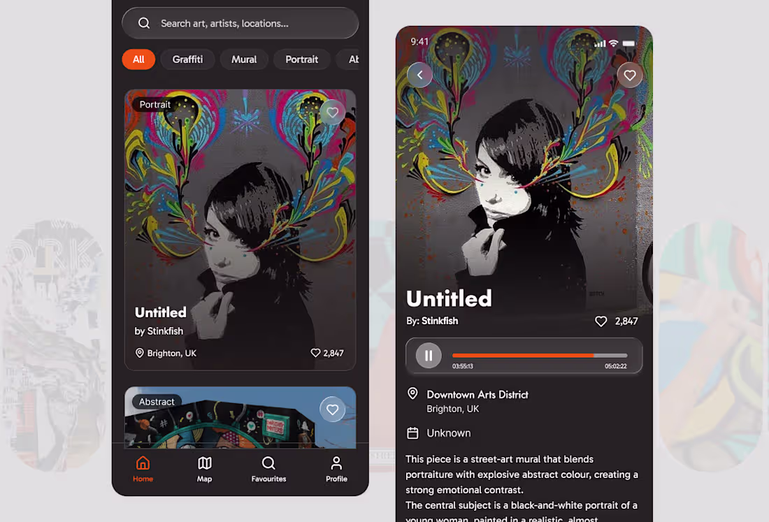 Cover image for Design exploration for street art discovery app. As a big mu...