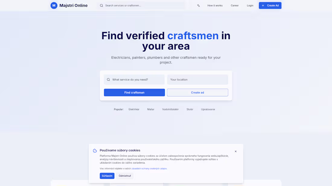 Cover image for Majstri Online - Nájdite overených majstrov vo vašom okolí