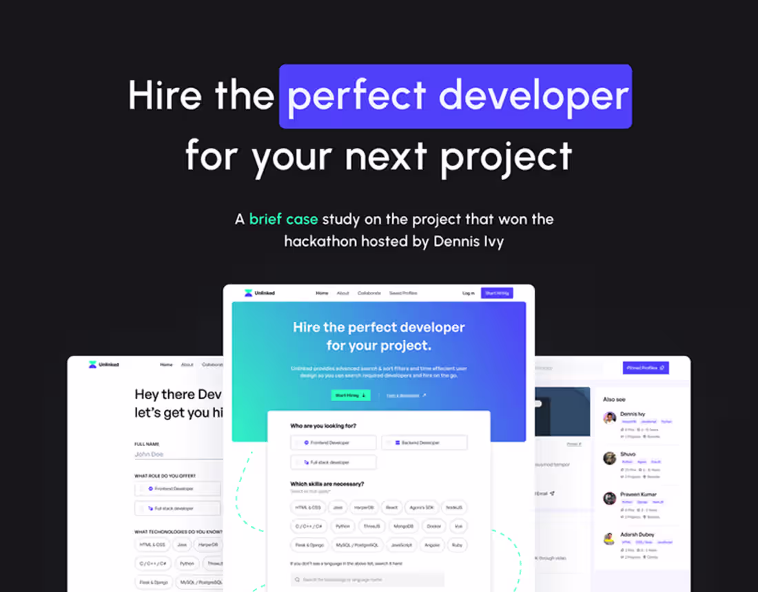 Cover image for Website for hiring developers - Hackathon Winner on Behance