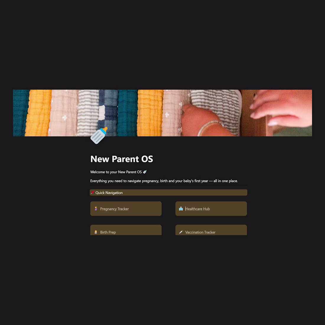 Cover image for A connected Notion workspace for new and expecting parents c...