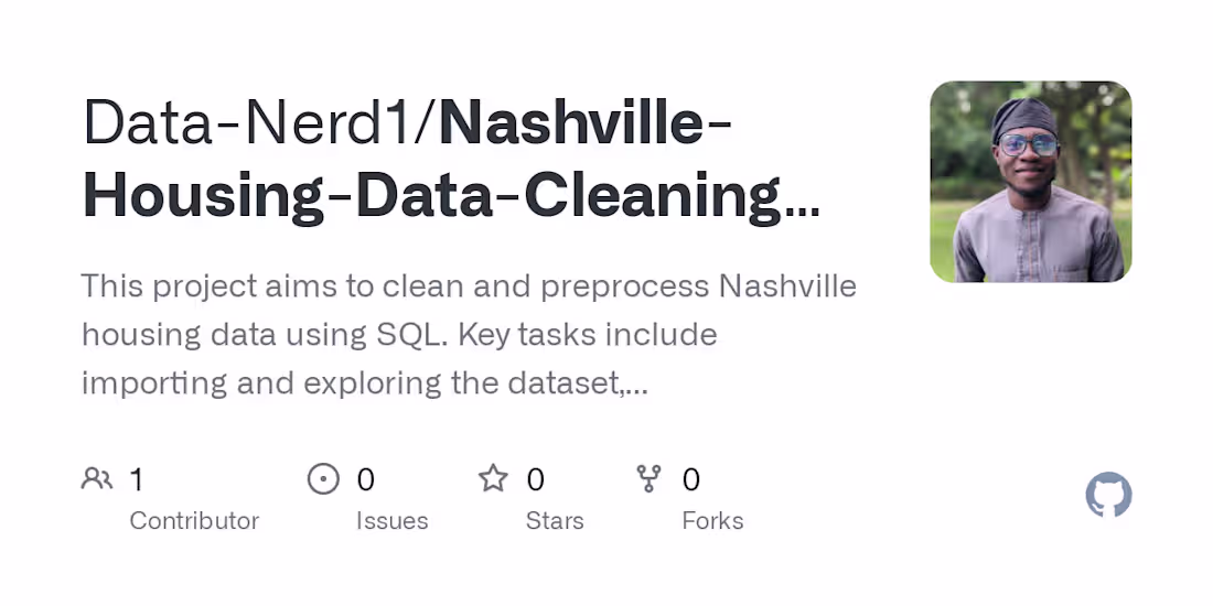 Cover image for Nashville Housing Data Cleaning Project Using SQL