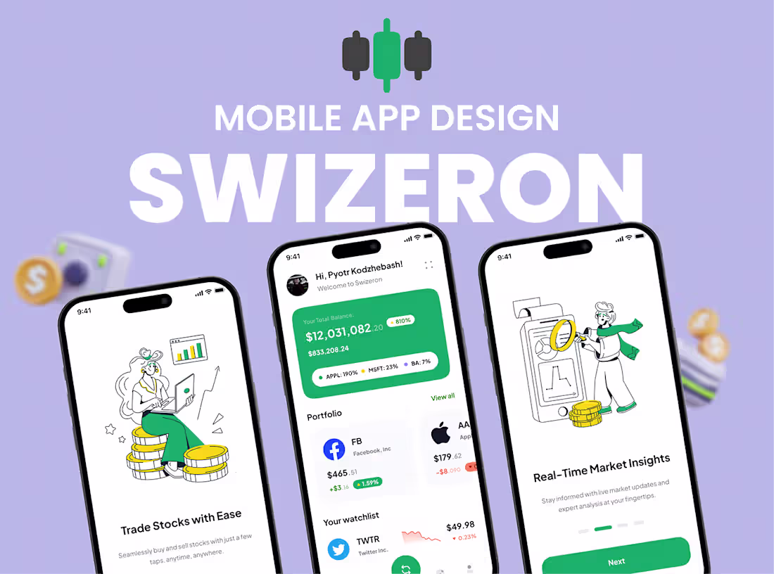 Cover image for 📊 Swizeron - Stock Trading Mobile App Design 📈  💼 
