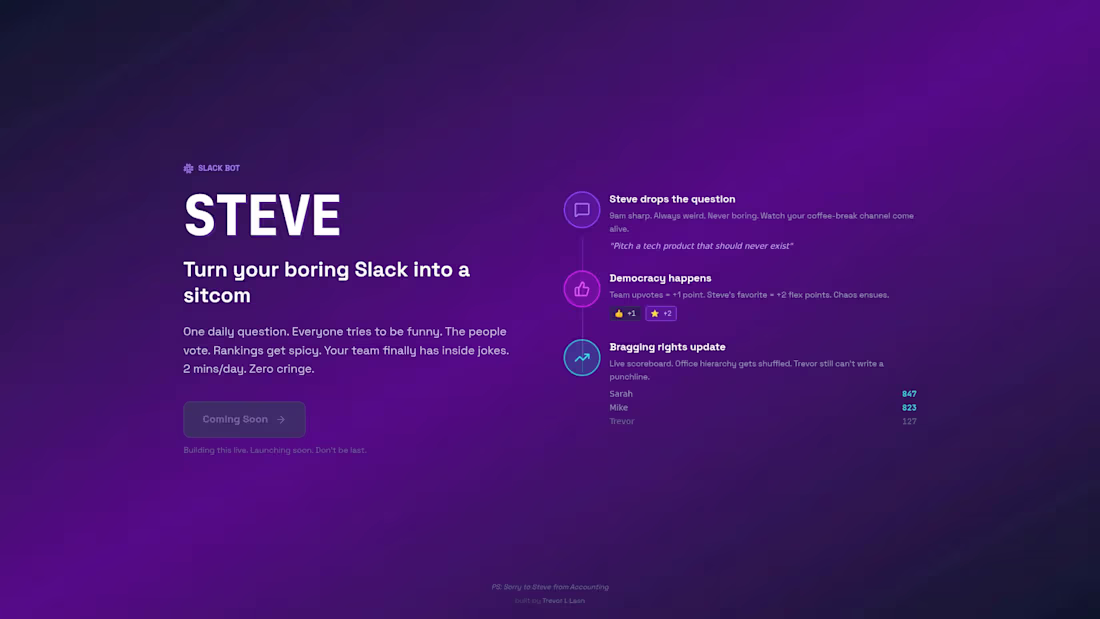 Cover image for Turn your boring Slack into a sitcom One daily question. Eve...