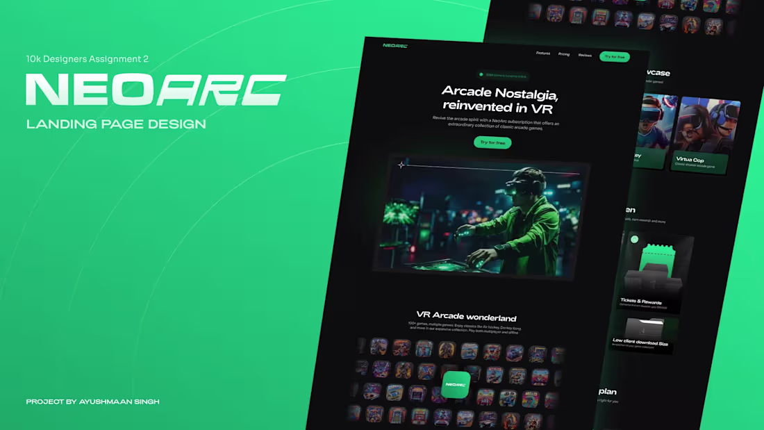 Cover image for Designing a landing page for a virtual reality arcade