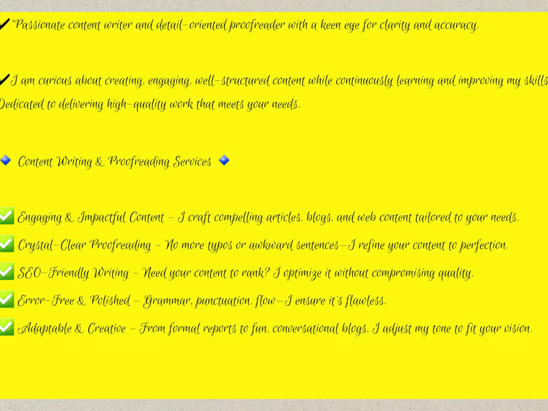 Cover image for Content Writing, Tutoring and Proofreading 