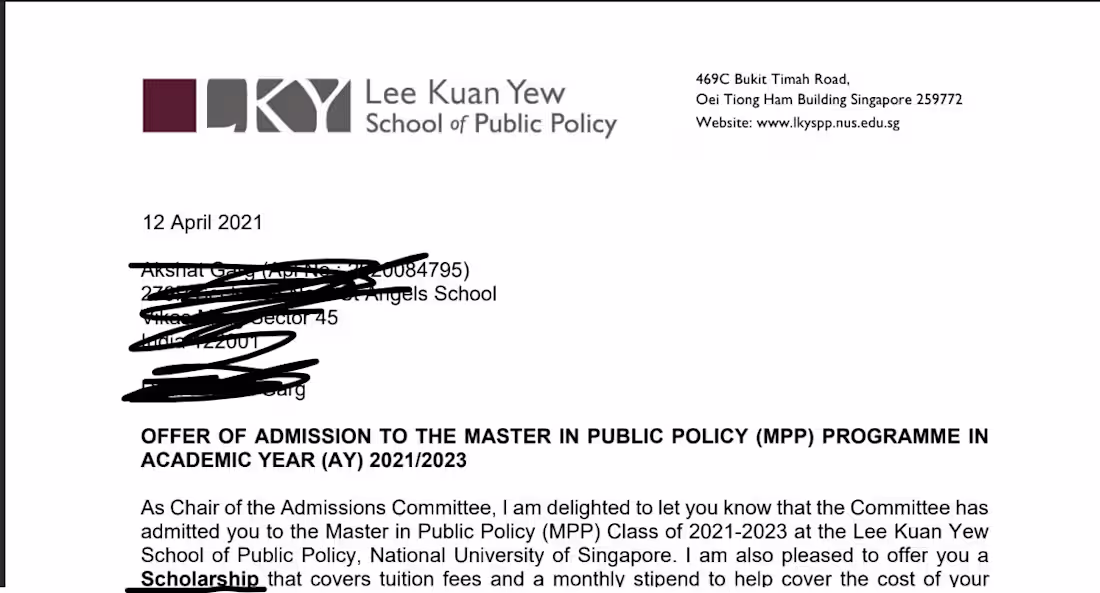 Cover image for NUS admit with scholarship