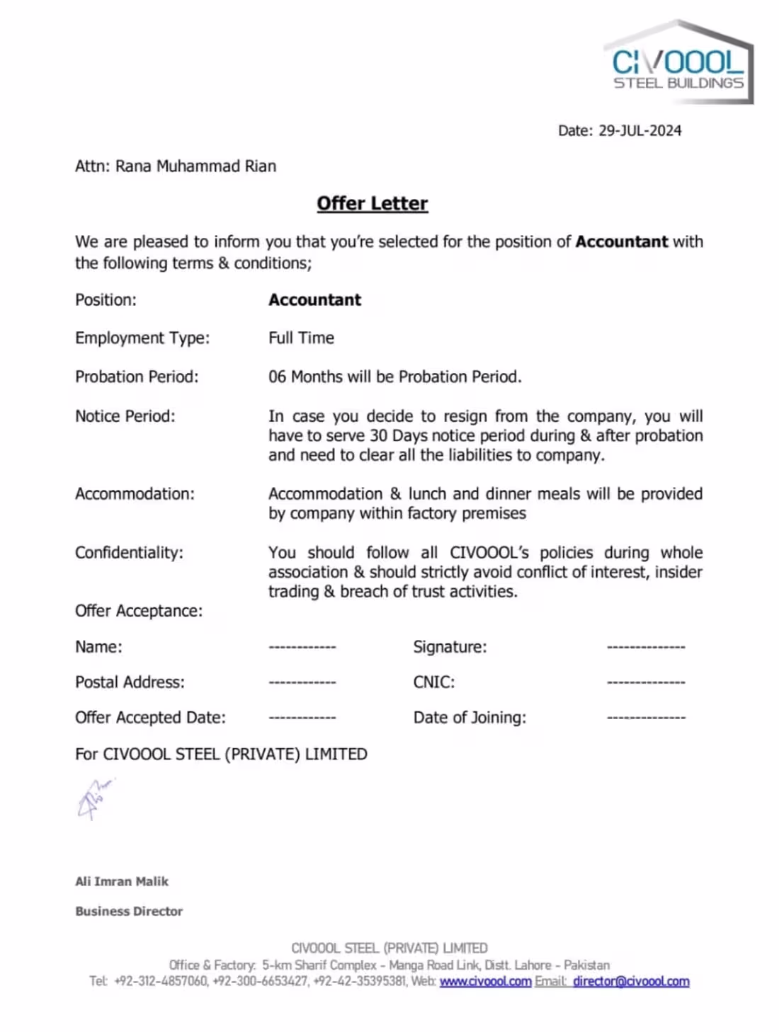 Cover image for Accountant in Civoool Steel Pvt